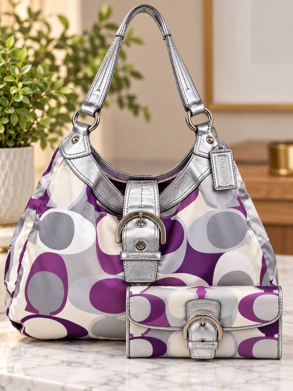 Coach Soho Scarf Print Hobo Shoulder Bag & Matching Wallet